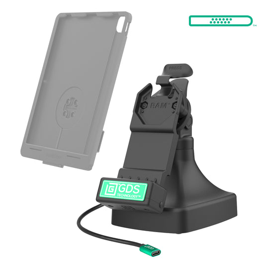RAM Mounts GDS tilt and swivel dock with USB-C and two USB-A ports for IntelliSkin tablets with Uni-Conn adapter – alternative view