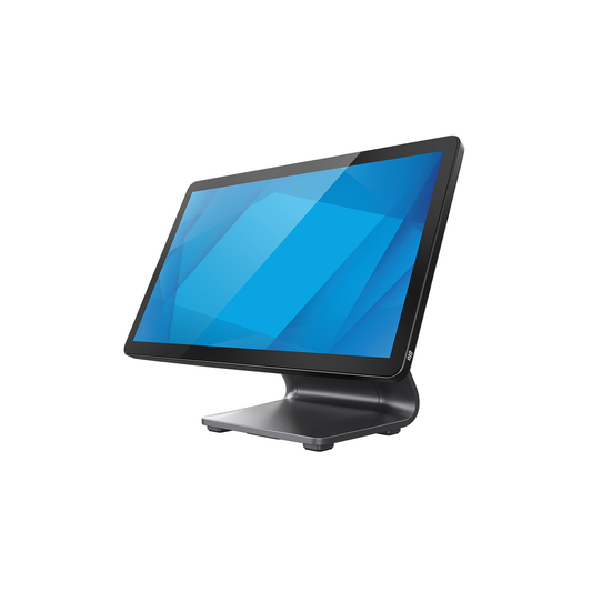 Elo 1304L 13.3" IP54 touch monitor on stand, left view with stand (E969110)