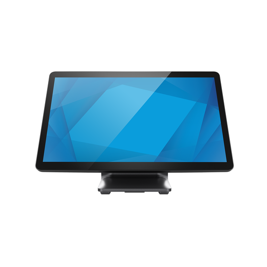 Elo 1504L 15.6" IP54 touch monitor on stand, front view with stand (E969493)