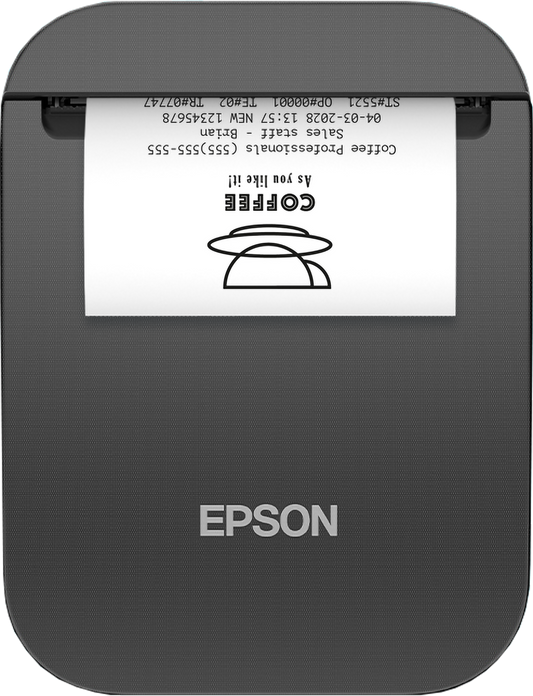Epson TM-P20II 2-inch mobile receipt printer, Wi-Fi, USB-C, black (C31CJ99111) – front view with receipt