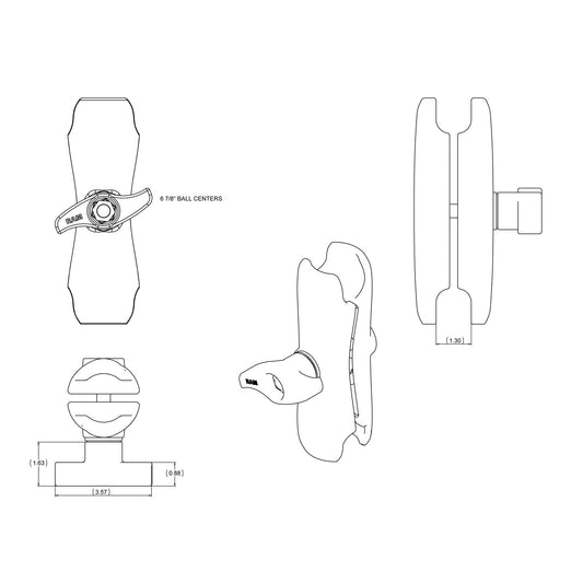 RAM Mounts D-size medium double socket arm with jam nut (214 mm) RAM-D-201U-MI1 – alternative view