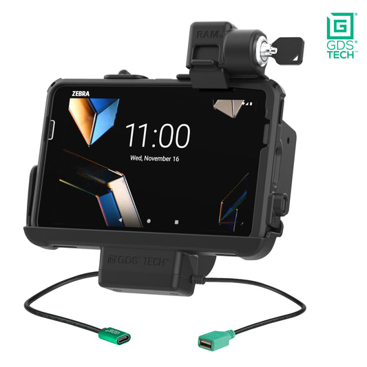 RAM Mounts locking GDS dock + data for Zebra ET40, ET45 and ET401 8-inch tablets in IntelliSkin – product photo