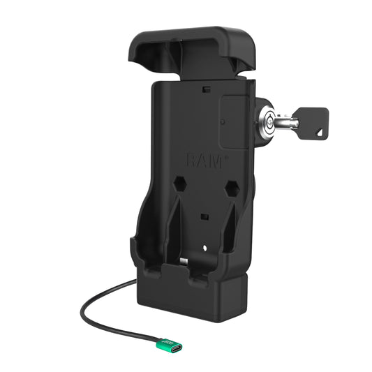 RAM Mounts key-locking powered USB-C vehicle dock for Zebra EM45 – alternative view