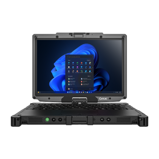 Getac V120 rugged 12.2-inch 2-in-1 laptop VV116YEDBDBA (Core Ultra 5, French keyboard), front view in notebook mode
