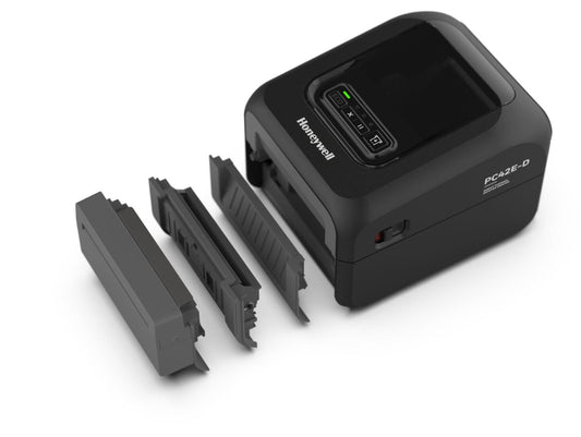 Honeywell PC42E-D 4-inch direct thermal desktop label printer, black, 203 dpi (PC42EDB020200) – black with media accessories