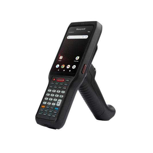 Honeywell CK62 rugged Android mobile computer, 38-key numeric keypad, 2D imager, Wi-Fi only (CK62-X00-5ES1BCG) – angled view with scan handle