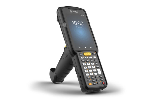 Zebra MC3300x rugged keypad mobile computer, pistol grip, 38-key function numeric keypad (MC330L-GE3EG4RW) – angled front view