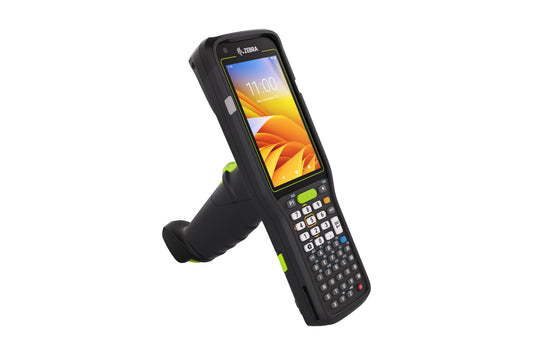 Zebra MC3400 rugged keypad mobile computer, pistol grip, 47-key alphanumeric keypad (MC3401-0G1M54SS-A6) – angled front view
