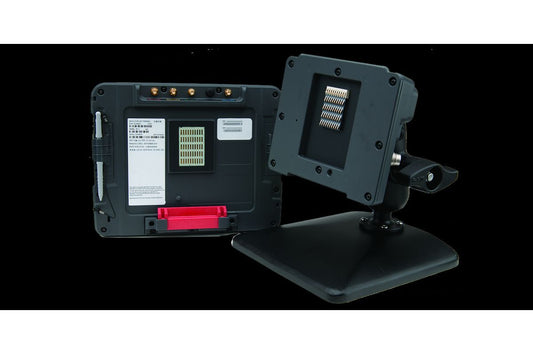 Honeywell Thor VM1A 8" Android vehicle-mount computer with integrated QWERTY keypad, outdoor, resistive touch (VM1A-L0N-1B3B20E) – back view with vehicle dock