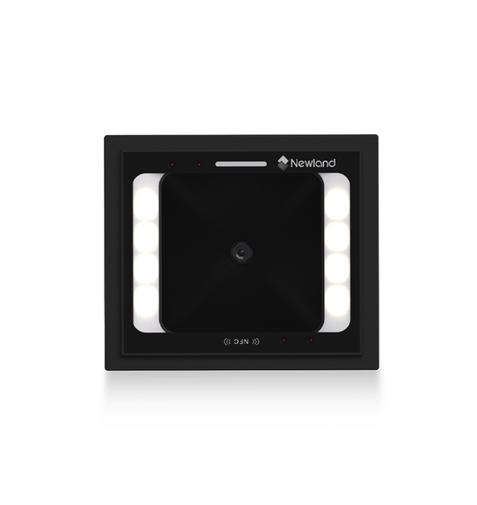 Newland FM3281 Grouper fixed-mount 2D scanner with NFC, RS-232 kit with power adapter (NLS-FM3281-NFC-28) – top view of the scan window