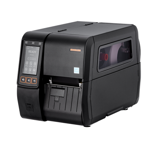BIXOLON XT5-43NR 4-inch industrial UHF RFID thermal transfer label printer, black (XT5-43NRES/BEG) – front view