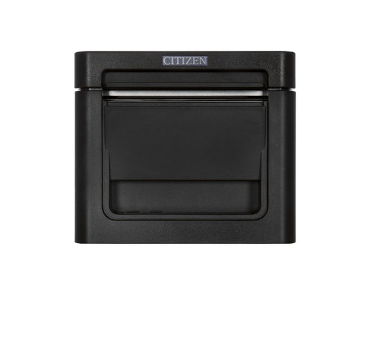 Citizen CT-E651L 80 mm label and receipt printer, 203 dpi, USB, auto-cutter, black (CTE651XNEBXL) – front view
