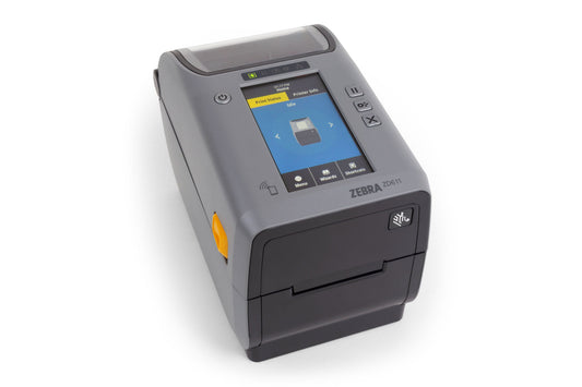 Zebra ZD611R 2-inch thermal transfer desktop RFID label printer, dark grey, 203 dpi, tear-off, USB + Ethernet (ZD6A122-T0EER2EZ) – front view