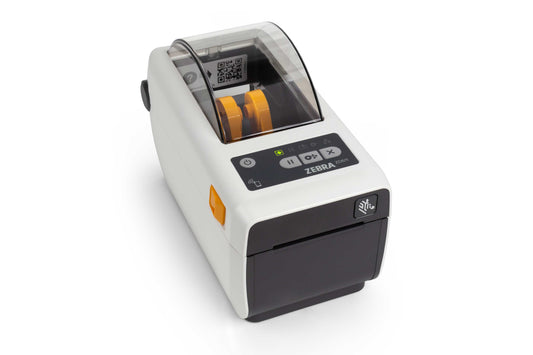 Zebra ZD611d-HC 2-inch direct thermal healthcare desktop label printer, white, 203 dpi, tear-off, USB + Ethernet (ZD6AH22-D0EE00EZ) – right view