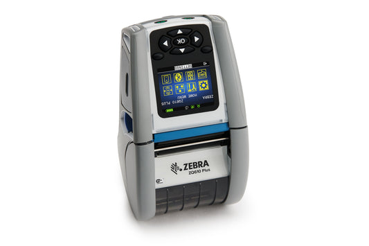 Zebra ZQ610 Plus Healthcare mobile receipt and label printer, white, Wi-Fi 6 + Bluetooth (ZQ61-HUXAE04-00) – front 3/4 view