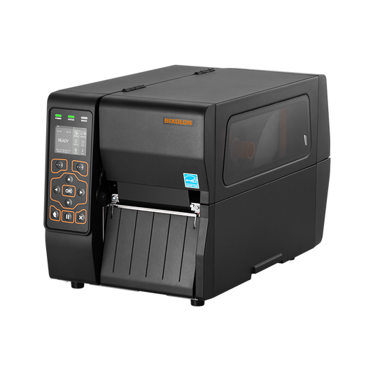 BIXOLON XT3-40 industrial label printer, 2.4-inch colour LCD, tear-off, 203 dpi, thermal transfer (XT3-40/BEG) – front angled view