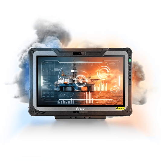 Getac F110 G7-EX ATEX/IECEx Zone 2/22 rugged 11.6-inch tablet, 2D barcode reader, HF RFID (FT6A66TI1LHS) – front view
