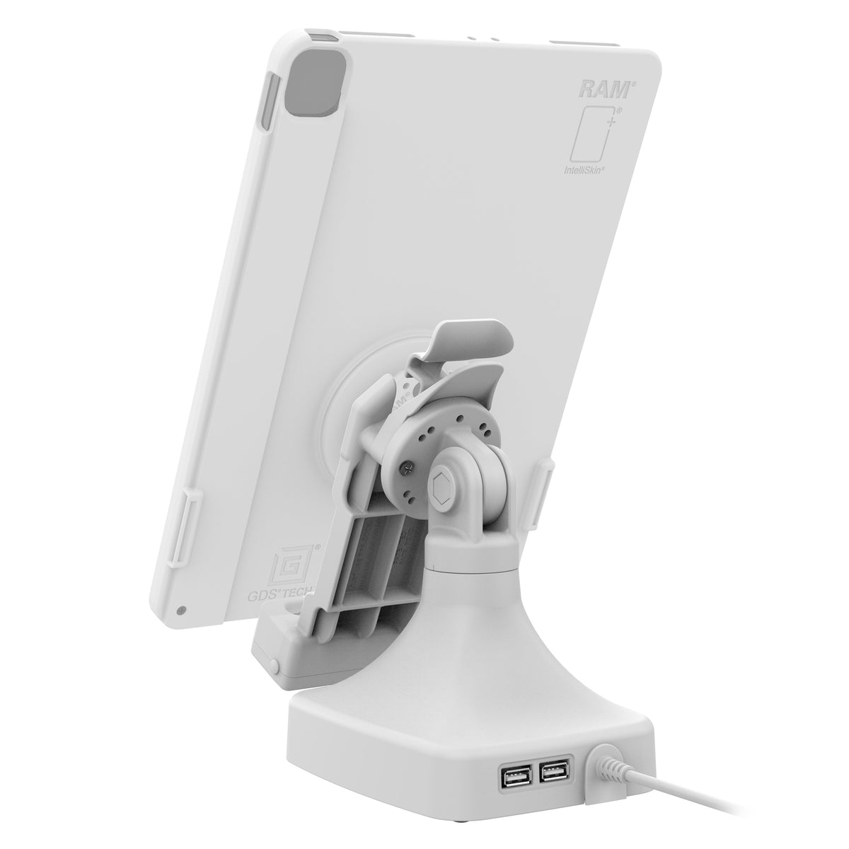 RAM Mounts GDS tilt and swivel dock with USB-C and two USB-A ports for IntelliSkin tablets with Uni-Conn adapter in grey – additional view