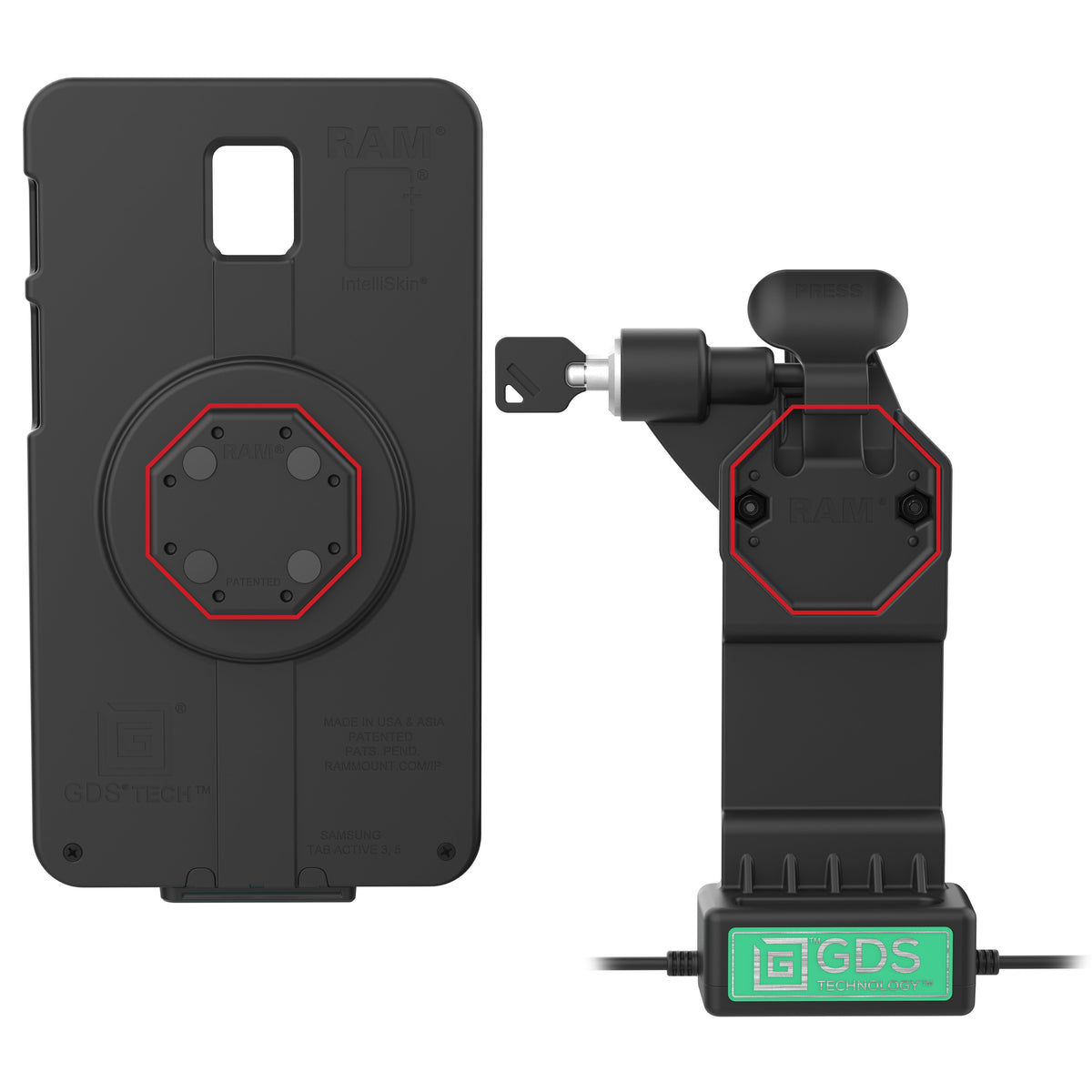 RAM Mounts GDS Uni-Conn left-locking tablet dock + dual USB-A with release lever – further view