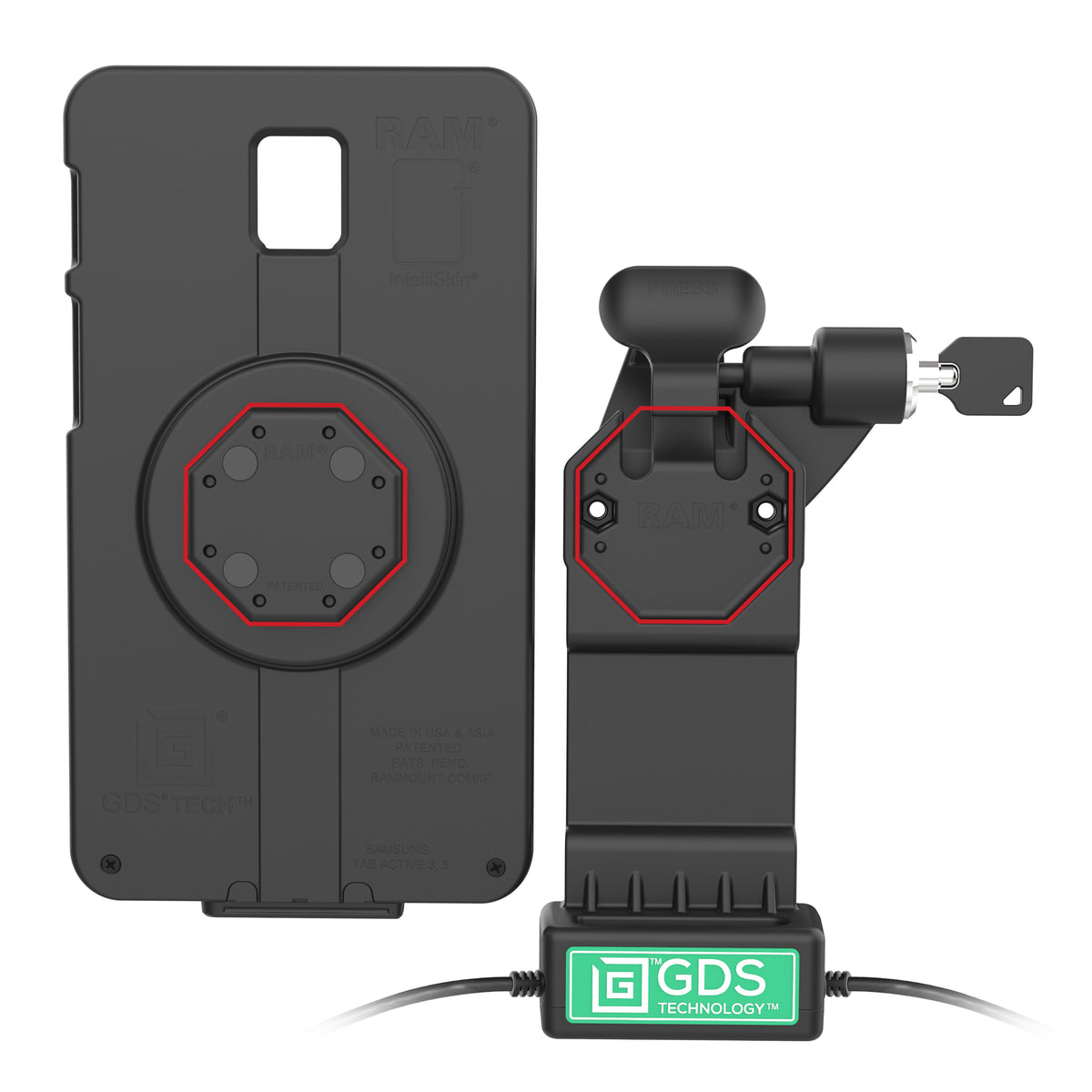 RAM Mounts GDS Uni-Conn right-locking tablet dock + dual USB-A with release lever – further view