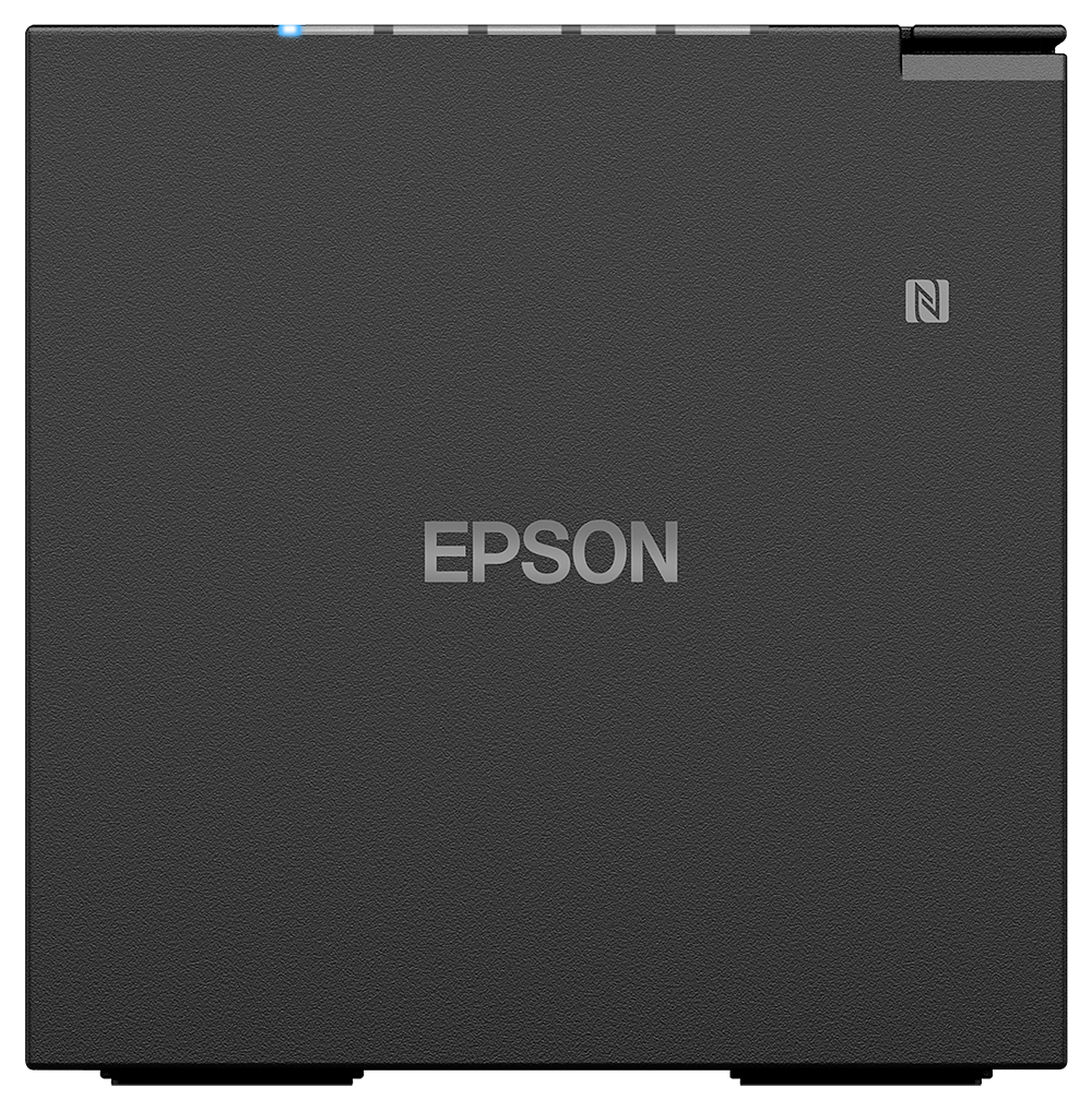 Epson TM-m50II compact POS receipt printer, black, serial + USB + Ethernet (C31CK52102) – top front view