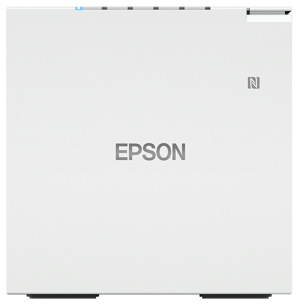 Epson TM-m50II compact POS receipt printer, white, serial + USB + Ethernet (C31CK52101) – top front view