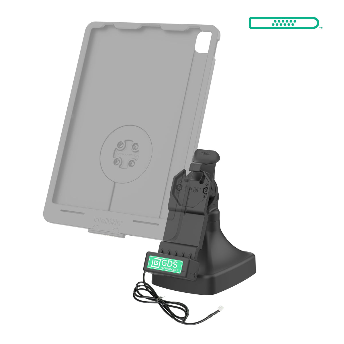 RAM Mounts GDS tilt and swivel dock with PoE for IntelliSkin tablets with Uni-Conn adapter – alternative view