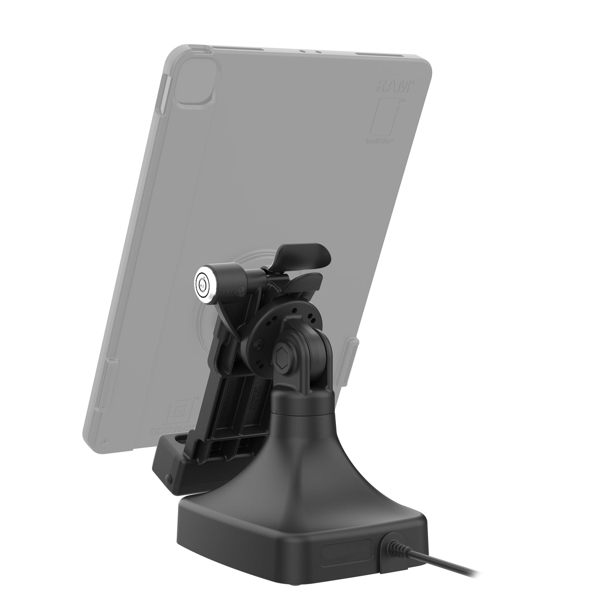 RAM Mounts GDS key-locking tilt and swivel dock with PoE for IntelliSkin tablets with Uni-Conn adapter – detail photo