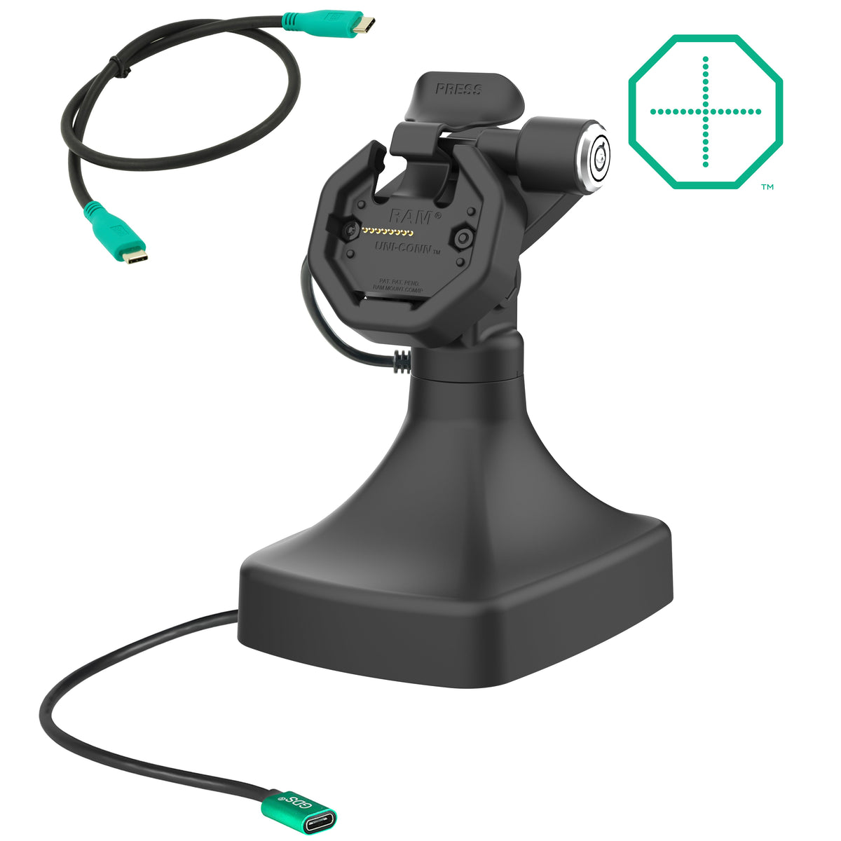 RAM Mounts GDS key-locking tilt and swivel dock with USB-C for IntelliSkin Thin-Case tablets with rear pogo pads – main product photo