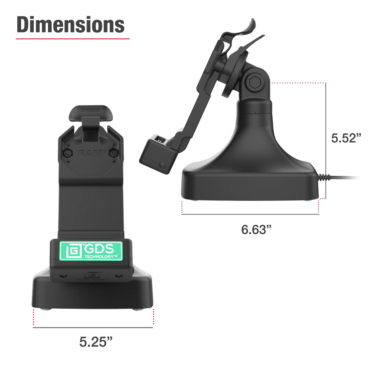 RAM Mounts GDS tilt and swivel dock with USB-C for IntelliSkin tablets with Uni-Conn adapter – further product photo