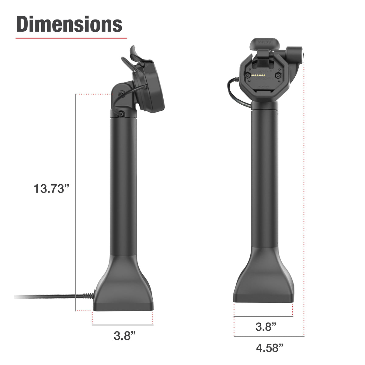 RAM Mounts GDS 14-inch key-locking pedestal dock with PoE for IntelliSkin Thin-Case tablets with rear pogo pads – further product photo