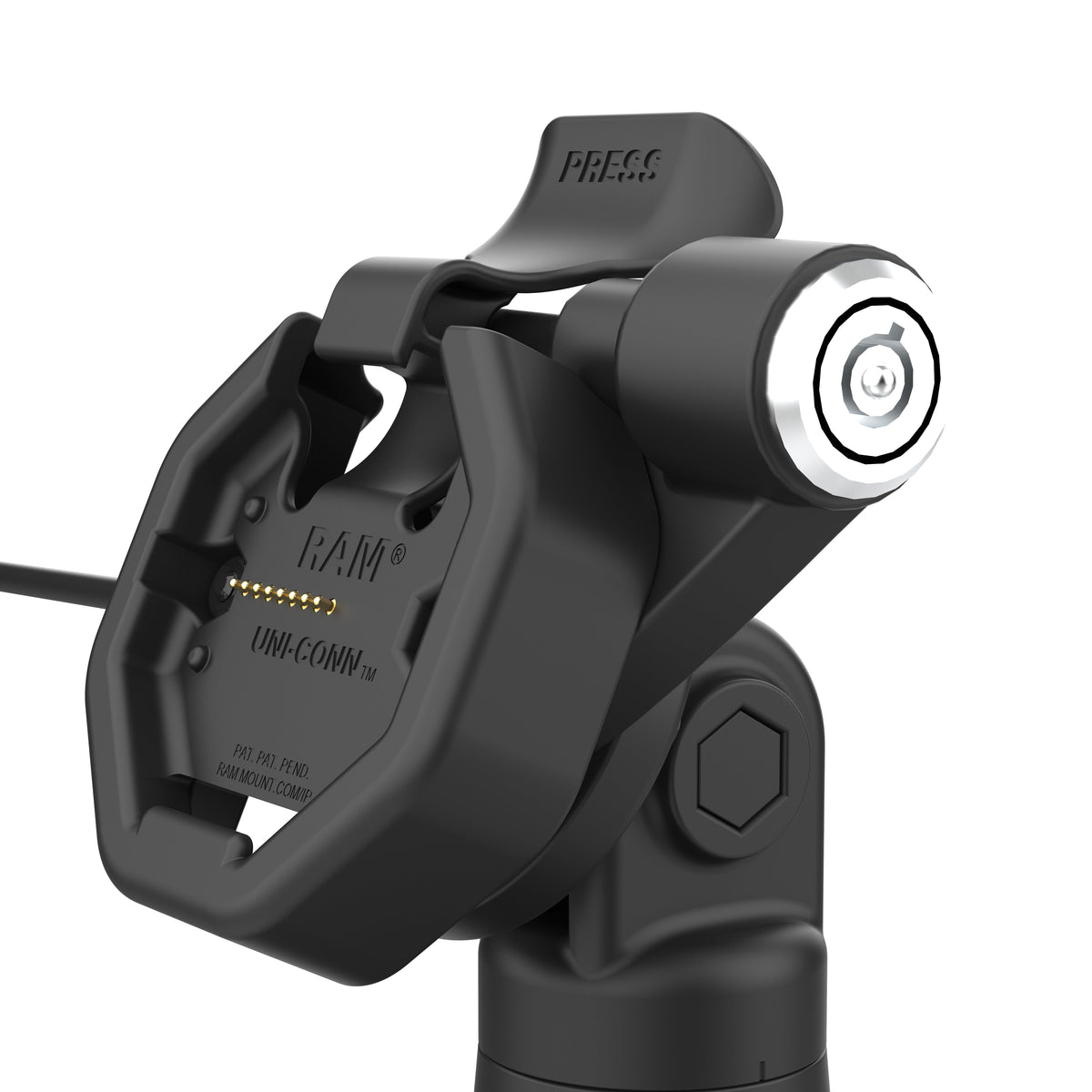 RAM Mounts GDS key-locking tilt and swivel dock with PoE and two USB-A ports for IntelliSkin Thin-Case tablets with rear pogo pads – further product photo