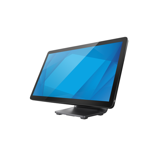 Elo 1504L 15.6" IP54 touch monitor on stand, left view with stand (E969493)