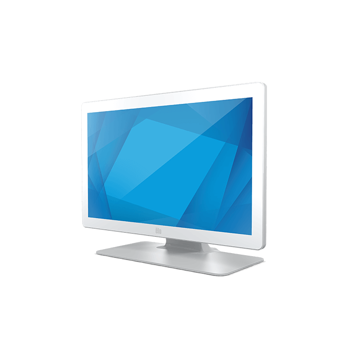 Elo 2203LM 21.5" medical touch monitor, white, with stand – angled view