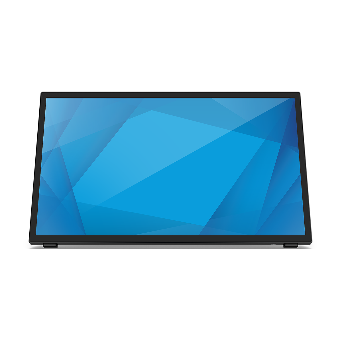 Elo 2270L touchscreen tilted on its kickstand, black