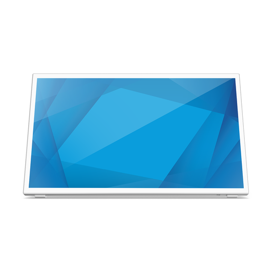 Elo 2270L white touchscreen tilted on its kickstand