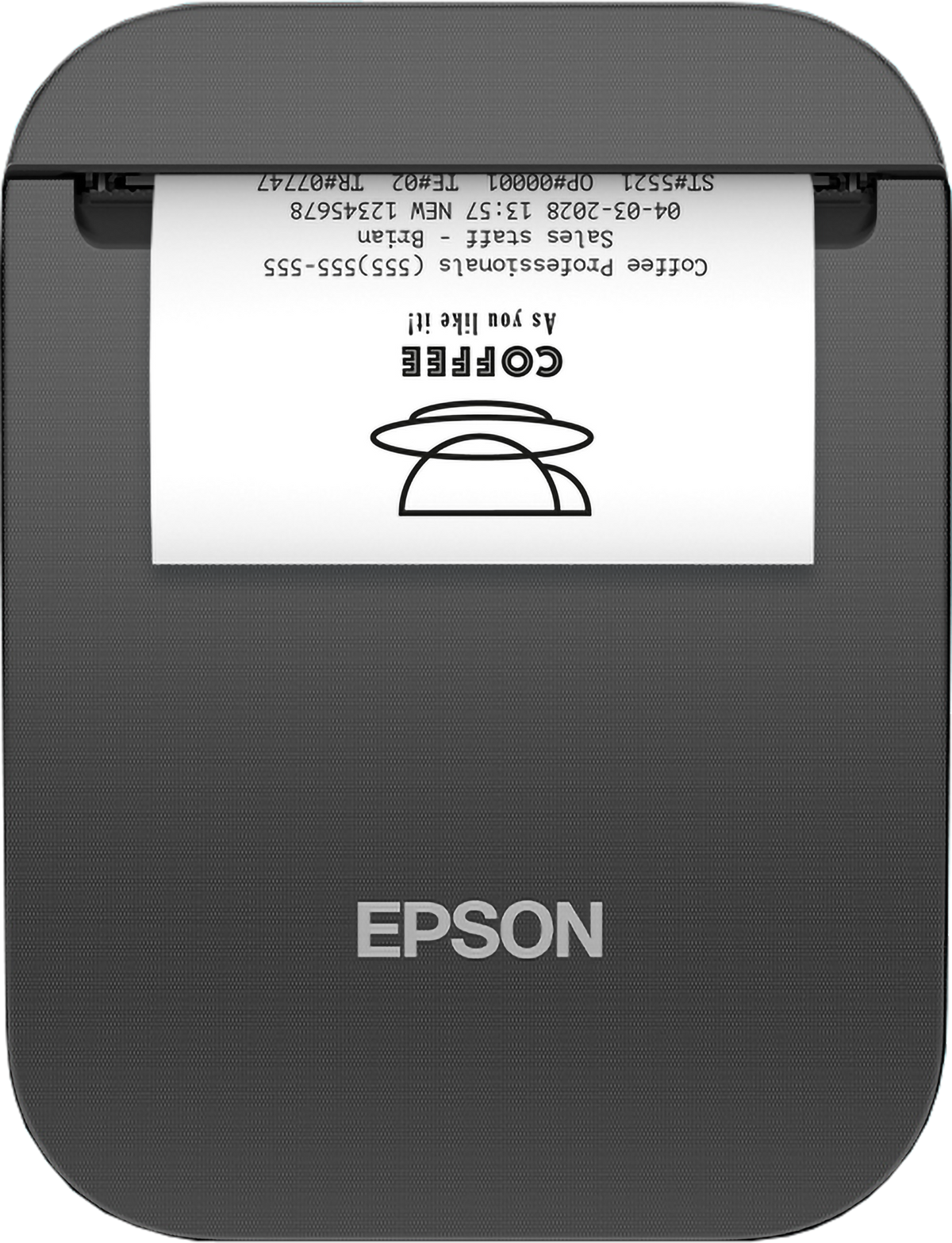 Epson TM-P20II 2-inch mobile receipt printer, Wi-Fi, USB-C, black (C31CJ99111) – front view with receipt