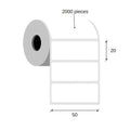 Thermal transfer labels 50x20 / 2000 pcs, 40 g, semi-gloss acrylic adhesive 1 row outer roll color white rounded corners