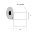 Thermal transfer labels 30x15 / 2500 pcs, 40 g, semi-gloss acrylic adhesive 1 row an external coil white color rounded corners