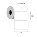 Thermal labels 50x30 / 1000 pcs, 40 g, acrylic adhesive 1 row outer beam white color rounded corners