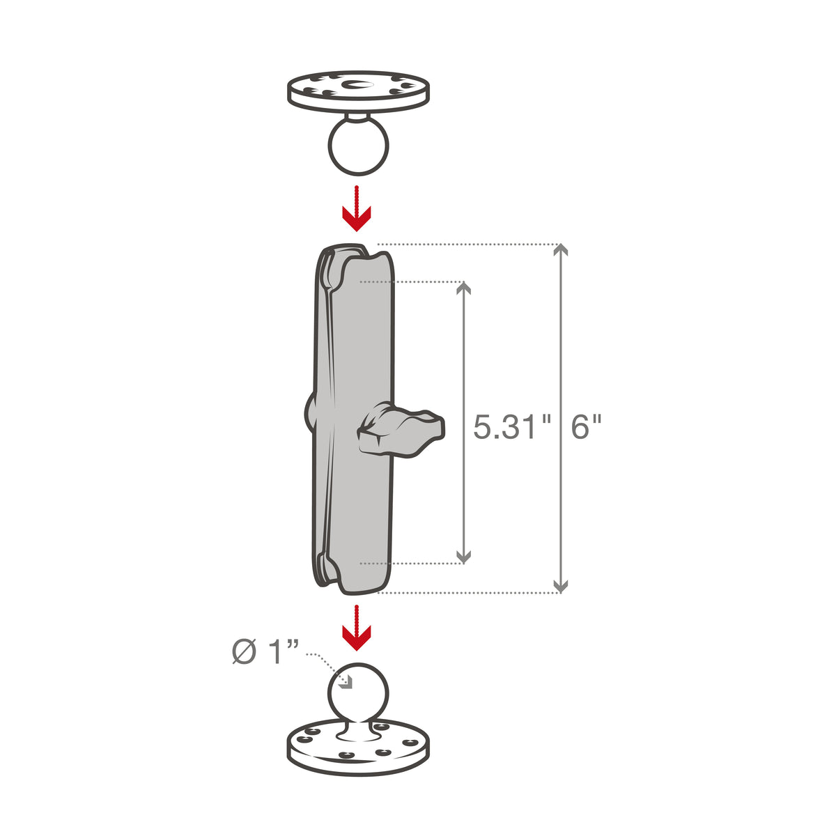 RAM Mounts long B-size double socket arm (152 mm) – another view