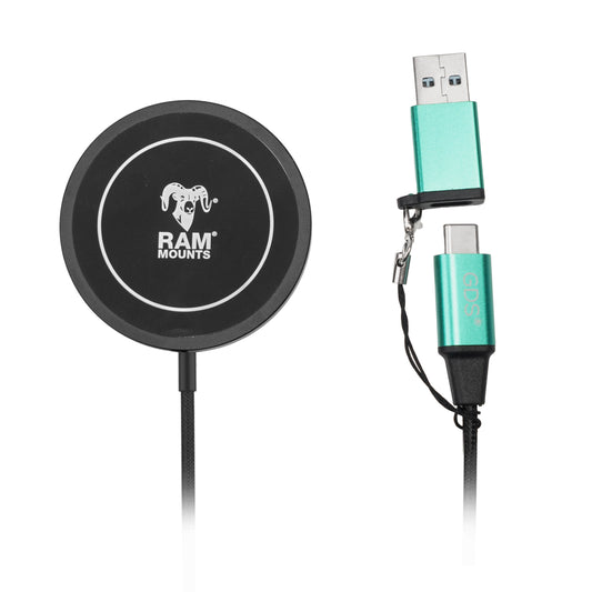 RAM Mounts Qi2 15W wireless charger, IP67, MagSafe-compatible – product photo