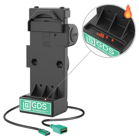 RAM Mounts GDS Uni-Conn spring-loaded tablet dock + usb-a, heated pins – product photo