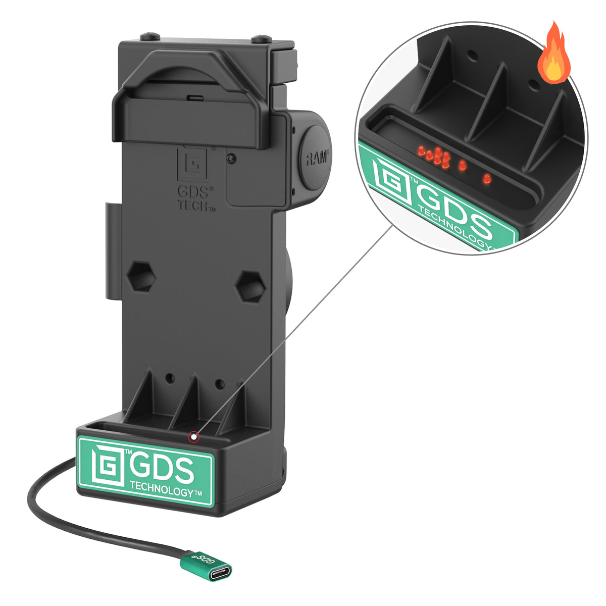 RAM Mounts GDS Uni-Conn spring-loaded tablet dock, heated pins – product photo