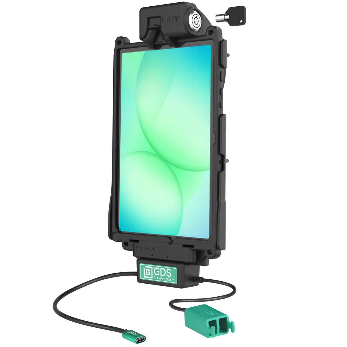RAM Mounts key-locking GDS Tough-Dock + Dual USB-A for Samsung Tab A11+ and A9+ in IntelliSkin – product photo