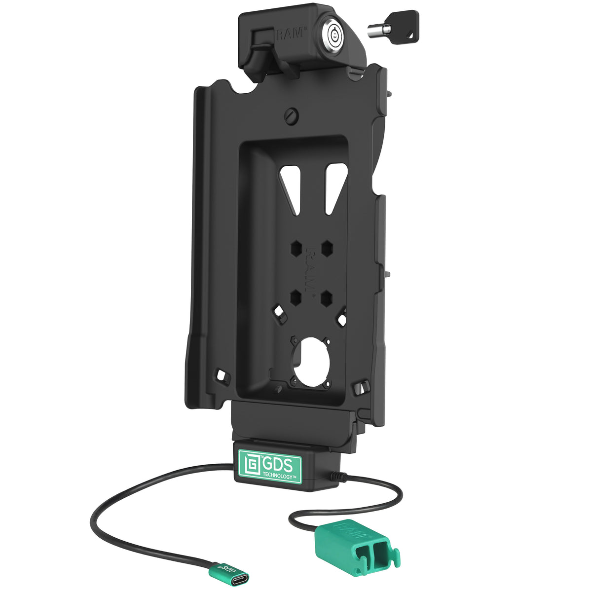 RAM Mounts key-locking GDS Tough-Dock + Dual USB-A for Samsung Tab A11+ and A9+ in IntelliSkin – alternative view