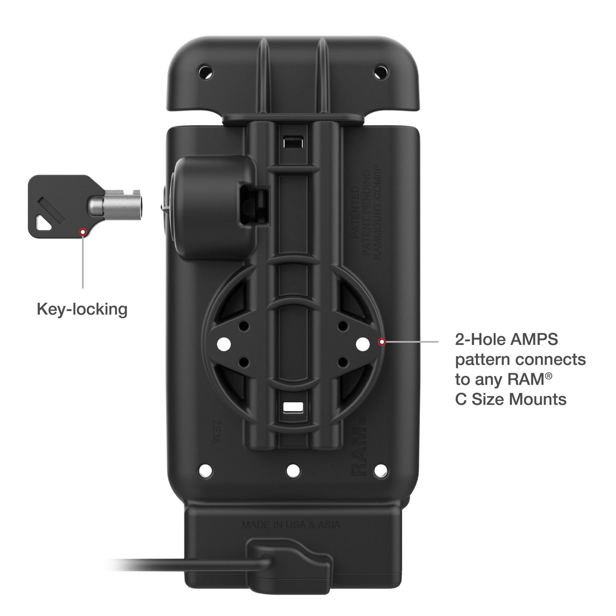 RAM Mounts GDS key-locking powered vehicle dock for Honeywell CT37 in IntelliSkin – additional product photo