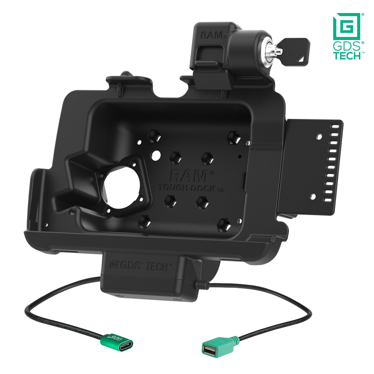 RAM Mounts locking GDS dock + data for Zebra ET40, ET45 and ET401 8-inch tablets in IntelliSkin – alternative view