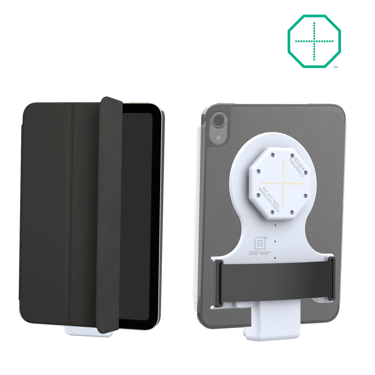 RAM Mounts GDS Tab-Conn adapter for folio-style cases with rear pogo pads in light grey – main product photo