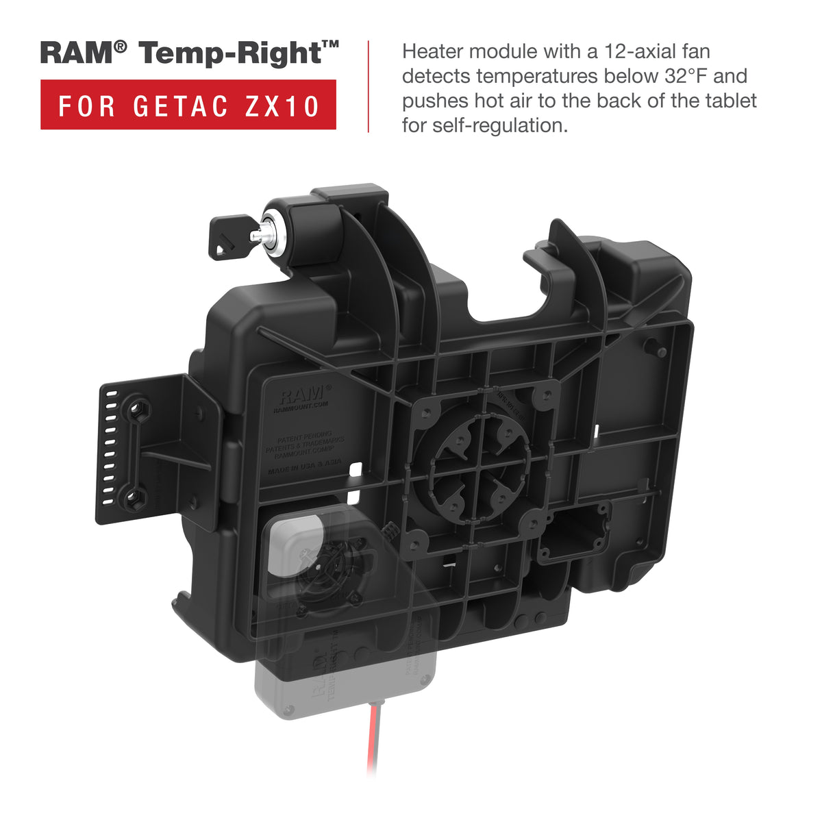 RAM Mounts key-locking Form-Fit holder for Getac ZX10 rugged tablet – another angle